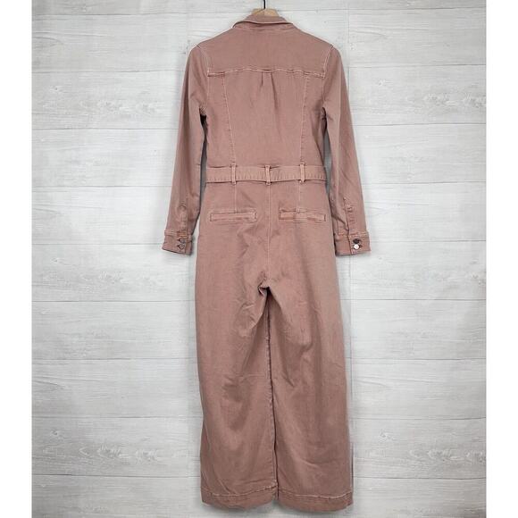 PAIGE Anessa Long Sleeve Jumpsuit Women 4 Pink Wide Leg Crop Belted High Rise - Picture 8 of 16